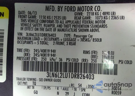 2013 Lincoln Mkz Hybrid from USA, damaged, VIN 3LN6L2LU1DR826403